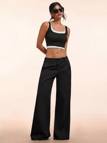 Avantive Women's Solid Color Wide Leg Loose Casual Commute Long Pants - Black - View 7