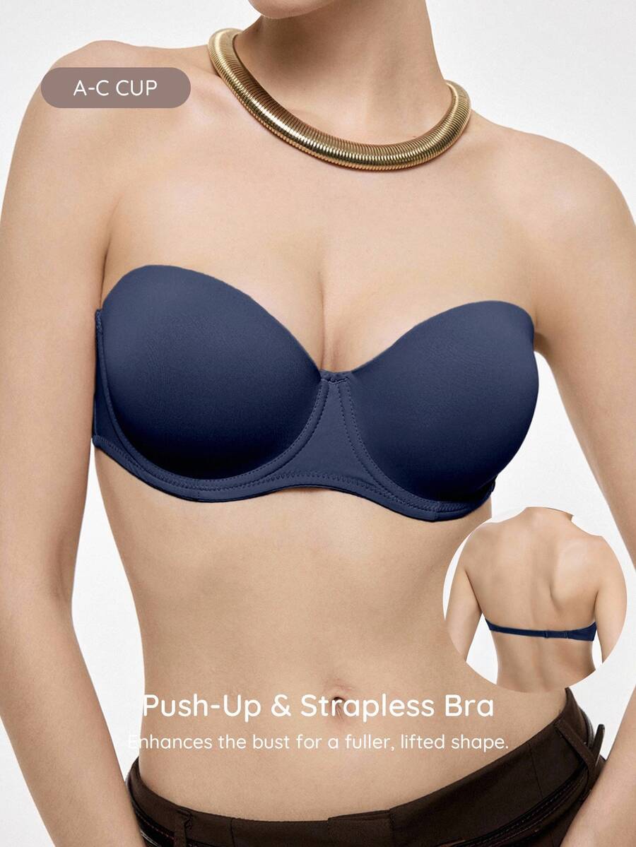 SHEIN Bra Bandeau Nyaman Warna Polos untuk Wanita - Biru - View 1