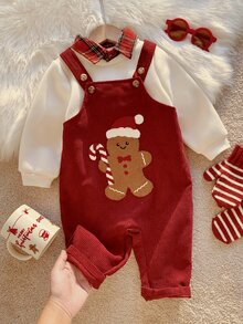 SHEIN 2pcs Baby Boy Autumn/Winter Plaid Shirt Collar Pullover Sweatshirt & Overalls Set, Sweatshirt Set, Overalls Set, Christmas Set, Red Set, Infant Set, Cute Set - Multicolor - View 7