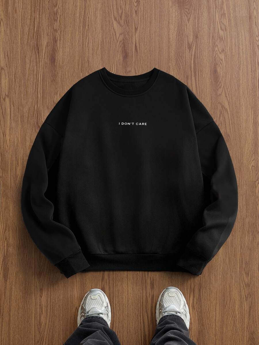 EASEVO Men's Plus Size Casual Crew Neck Pullover Sweatshirt, Solid Color Patchwork Contrast Design, Spring Autumn Winter Halloween Winter Party Autumn - Black - View 1