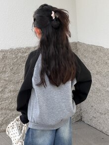 DAZY Tween Girl) Casual Colorblock Long Sleeve Sweatshirt Top Stylish Autumn Winter - Grey - View 3