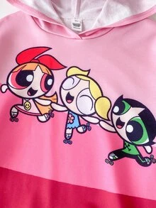THE POWERPUFF GIRLS X SHEIN 青少年女孩卡通印花長袖休閒衛衣 - 粉色 - 查看 6