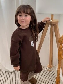 DAZY Gaun Bayi Perempuan Bordir Leher Bulat Bahu Jatuh Lengan Panjang Longgar - Coffee Brown - View 7