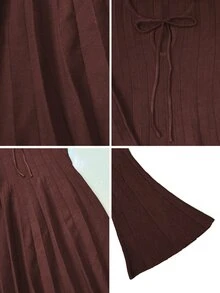 SHEIN Raffinéa Women's Minimalist Vintage Tie-Up Pleated Knit Dress - Coffee Brown - View 6