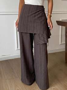 Dazy Tall Women's Casual Patchwork Loose Straight Leg Pants - Brown - View 5