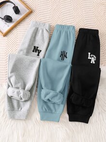 SHEIN 青少年男孩 3件組休閒百搭黑色、灰色、多色運動長褲，適合通勤、上學、日常休閒穿著與運動 - 彩色 - 查看 4