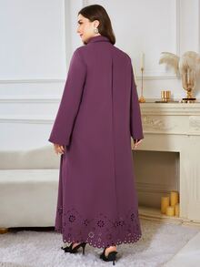 Al Najma Plus Size Women's Burnout Button Half-Placket Pleated Dress - Purple - View 2