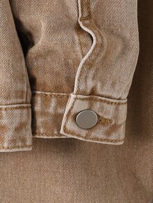 SHEIN Setelan Dua Potong Keren untuk Anak Laki-Laki: Jaket Sobek dan Celana Jeans Slim Fit Nyaman dengan Desain Lusuh dan Modis untuk Anak Laki-Laki - Khaki - View 4