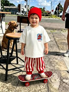 Kids Young Boy Autumn New Arrival Striped Casual Minimalist Loose Comfortable Sports Style Crew Neck Short Sleeve Pullover & Long Pants 2pcs Knit Set - Multicolor - View 2