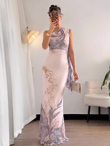Firerie 女款夏季優雅浪漫時尚通勤性感優雅風不對稱肩修身長洋裝，適合派對、海灘度假、返校、浪漫約會、婚禮季、生日、復活節，春夏季女裝 - 淺粉色 - 查看 13