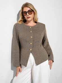 Maija Plus Size Women Solid Color Casual Daily Blazer - Multicolor - View 3