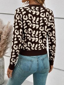 SHEIN Frenchy Women's Leopard Print Long Sleeve Single-Breasted Knit Thin Cardigan - Multicolor - View 2