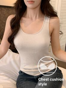 DAZY Women's Minimalist Solid Color Street Casual Base Layer Top - Apricot - View 3