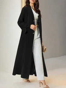 Al Najma Women's Solid Color Long Sleeve Single-Breasted Loose Fit Abaya - Black - View 5