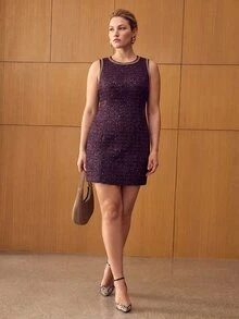 MOTF PREMIUM WOMEN'S PLUS-SIZE WOOL SHORT FITTED DRESS FOR AUTUMN AND WINTER - Purple - View 7