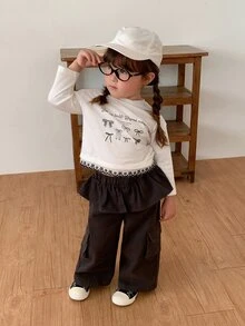 DAZY Infant Girl Round Neck English Print Casual Long Sleeve Top - White - View 6