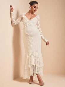 MaterniChic Vestido suave con volantes texturizados para maternidad - Albaricoque - Ver 8