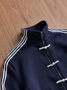 SWAVVY Men's Colorblock Casual Daily Wear Long Sleeve Jacket - Navy Blue - View 2