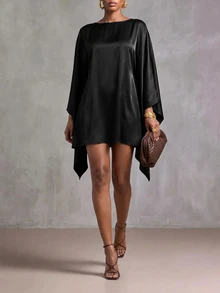 Zivah Women's Elegant Solid Color Asymmetrical Hem Vacation Dress - Black - View 3