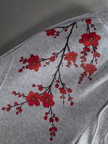 STYNVO Men's Drawstring Waist Floral Pattern Casual Daily Wear Sweatpants - Grey - View 5