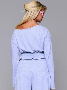 MUSERA Asymmetric Off The Shoulder Slouchy Ruched Gathered Waist Sweatshirt Coord Top Autumn Fall Winter Daily Back To School Pink Pony - Grey - View 4