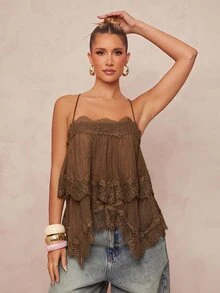 Lumalex New Coffee Color Tassel Draped U-Neck Bodycon Straight Long Dress - Coffee Brown - View 4