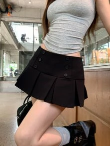 Dazy Tall Women's Solid Color Pleated Casual Versatile Daily Wear Mini Skirt - Black - View 8