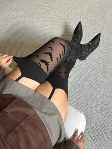 GalTyme Plus Size Women's Sexy Bat Mesh Tights - Black - View 4