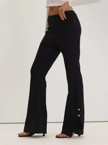 MUSEYN Black Utility Detail Straight Leg Trousers Versatile Everyday Casual Fall - Black - View 3