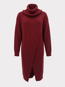 SHEIN Women's Solid Color Casual Elegant Versatile Daily Long Sleeve Sweater Dinner Everyday Burgundy Winter Dinner Everyday - Red - View 7