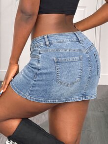 SHEIN MOD Women's Button Casual Daily Denim Mini Skirt - Light Wash - View 2
