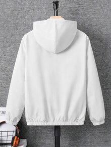 SHEIN 青少年男孩休閒字母圖案印花連帽夾克外套，輕量寬鬆版型拉鍊連帽外套 - 白色 - 查看 3