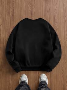 EASEVO Men's Plus Size Casual Crew Neck Pullover Sweatshirt, Solid Color Patchwork Contrast Design, Spring Autumn Winter Halloween Winter Party Autumn - Black - View 2