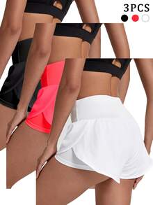 SHEIN Velisys 女款純色百褶休閒日常旅行運動短褲 3件/包 - 彩色 - 查看 2