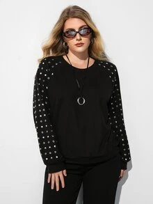 Maija Top casual de uso diario con decoración de tachuelas para mujer de talla grande - Negro - Ver 7