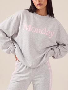 SHEIN BAE Women's Letter Print Casual Daily Long Sleeve Sports Sweatshirt - Light Grey - View 2