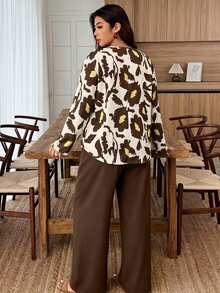 EMERY ROSE Women Plus Size Notch Collar Button Up Floral Print Contrast Color Botanical Print Set 2pcs Random Print - Multicolor - View 2