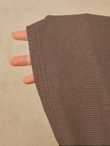Travachic Plus Size Women Black Long Sleeve Round Neck Thermal Base Layer T-Shirt, Ruched Waist Flattering Belly Control Tee - Brown - View 10