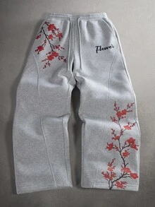STYNVO Men's Drawstring Waist Floral Pattern Casual Daily Wear Sweatpants - Grey - View 3