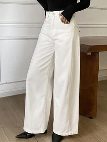 Dazy Tall Women's Pocket Decor Loose Urban Casual Denim Jeans - White - View 2