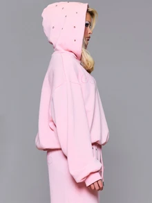 MUSERA 粉色小馬字母圖案寬鬆連帽衛衣套裝 秋季秋冬日常返校穿搭 - 粉色 - 查看 3