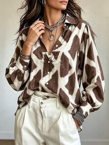 Glimmora Women's Bohemian Style Colorblock Triangle Print Long Sleeve Blouse Shirt - Multicolor - View 4