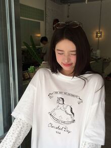 Dazy Tall Rocking Horse & Slogan Graphic Drop Shoulder 2 In 1 Tee - White - View 7