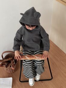 DAZY Infant Boys Hooded Cartoon Casual Colorblock Long Sleeve Sweatshirt & Loose Pants 2pcs Set Korean Style - Grey - View 5