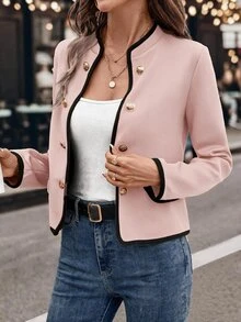 SHEIN Clasi 大尺碼女款拼色休閒日常長袖夾克 - 粉色 - 查看 7