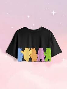 SHEIN X Care Bears Women's Cartoon Print Crew Neck Cropped T-Shirt - White - View 4