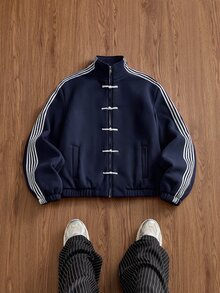 SWAVVY Men's Colorblock Casual Daily Wear Long Sleeve Jacket - Navy Blue - View 5