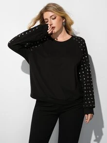 Maija Top casual de uso diario con decoración de tachuelas para mujer de talla grande - Negro - Ver 5