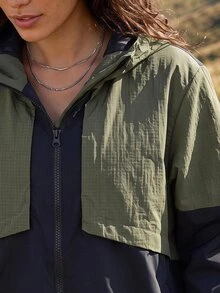 Exploreva Exploreva Women's Colorblock Long Sleeve Zip-Up Hooded Outdoor Casual Jacket - Black - View 6