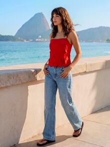 CAJUNI Heart Shape Red Blouse Casual Chic Elegant Summer Special Fabric Valentines Day - Red - View 8
